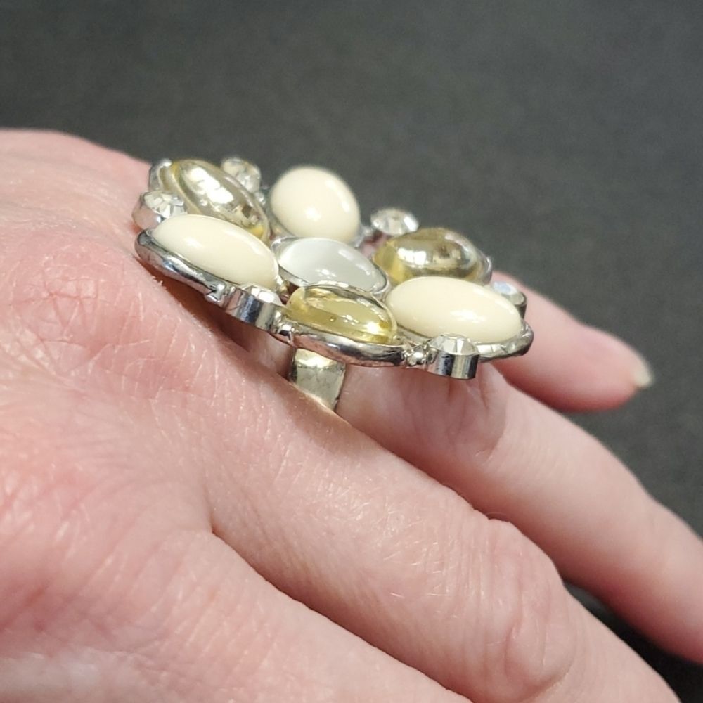 Silver Tone Glass Statement Ring - image 3